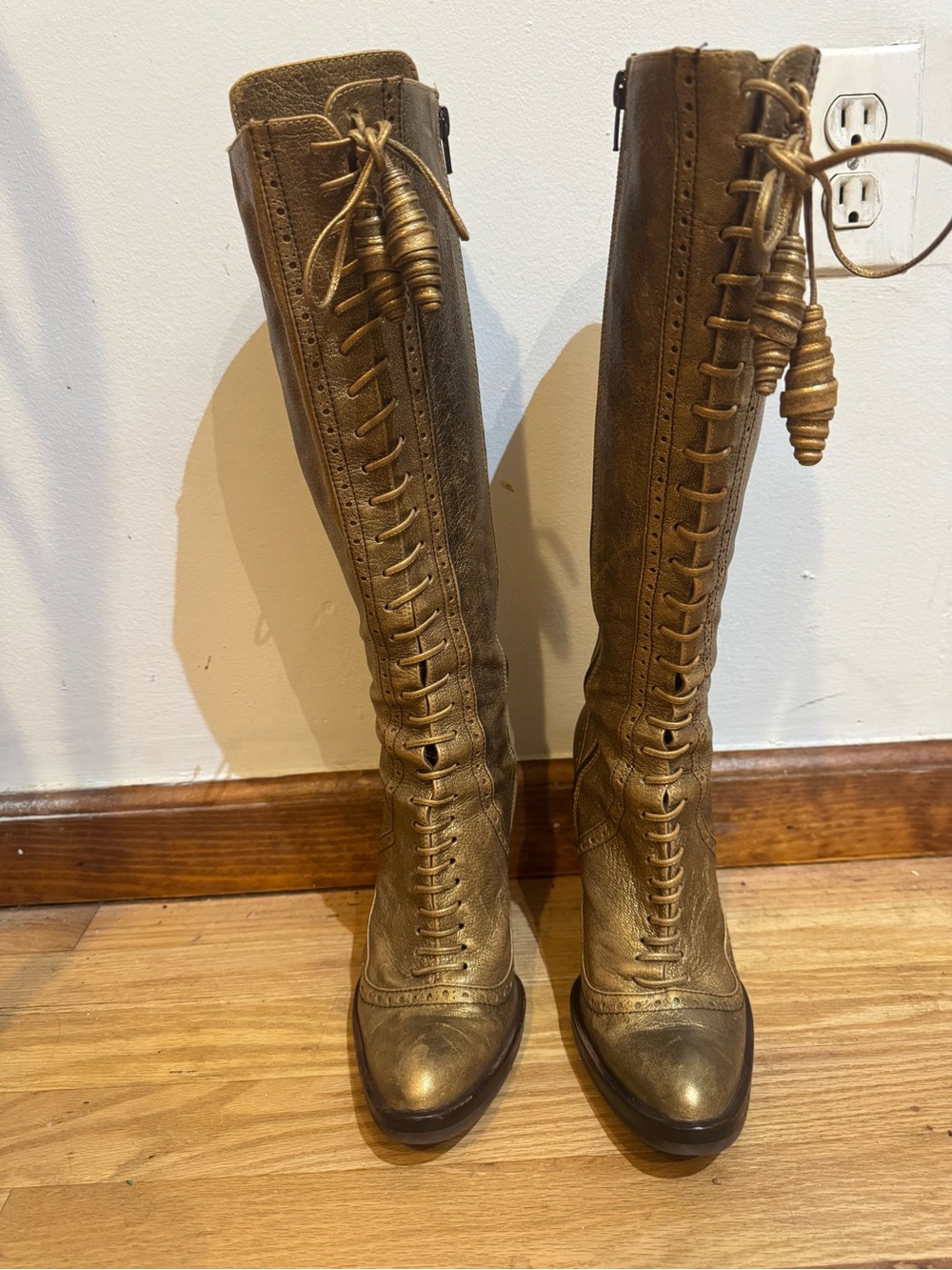 Women’s Tall Lace-Up Metallic Brown Boots